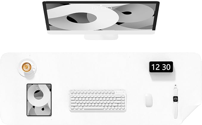 Desk Pad, 48" x 17" PU Leather Non-Slip Desk Mat Large Mouse Pad for Desktop, Waterproof Laptop Computer Writing Mat for Office, Home, Work, Gaming, White