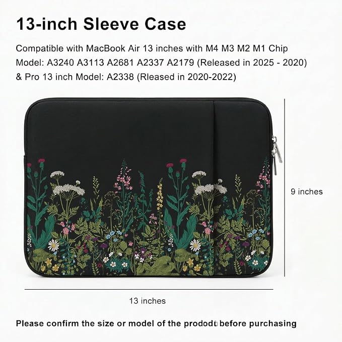 Laptop Sleeve Case for MacBook Neo/Air/Pro 13 inches A18/M5/M4/M3/M2/M1 Chip 2026-2020 A3404 A3449 A3240 with 2 Pockets Tablet Bag Accessories (Green Grass)