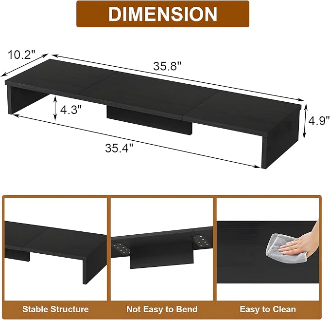 Qupui Dual Monitor Stand Riser, Large Computer Monitor Stand for Desk, Monitor Riser for 2 Monitors, Wood Desk Shelf for Top of Desk, Desktop Organizer for Computer, Laptop, Printer, TV