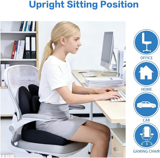 Adjustable Memory Foam Lumbar Cushion - Ergonomic Lower Back Support Pillow with Cotton Cover, Mid-Height Customizable Design for Office Chair, Car Seat, Long Sitting (Black, Large)
