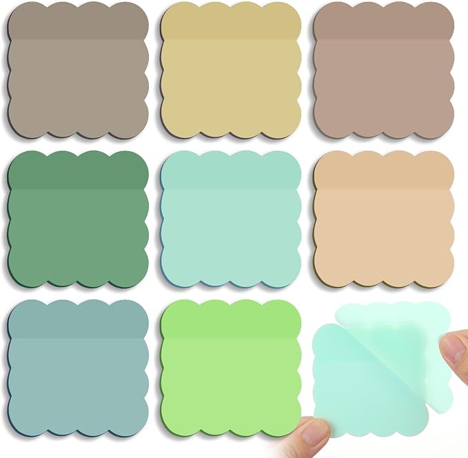 Eaasty 400 Sheets Transparent Sticky Notes 2.8x2.8 Clear Scalloped Sticky Notes 8 Pads Cute Wavy Translucent Pads Waterproof See Through Note for Bible Study Annotation School Office(Soft Morandi)