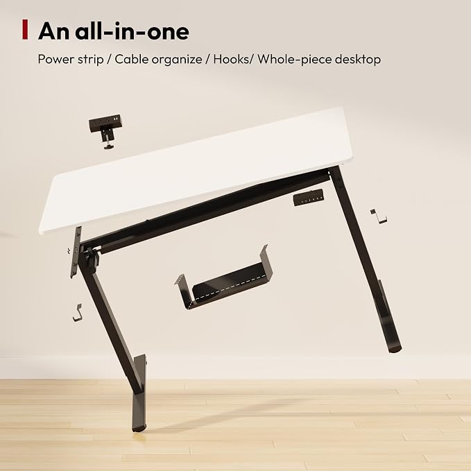 SANODESK Electric Standing Desk with Desk Clamp Power Strip 48"x 30" Whole-Piece Desktop Height Adjustable Stand Up Desk with Cable Management Sit Stand Home Office Desk Black Frame/White Top