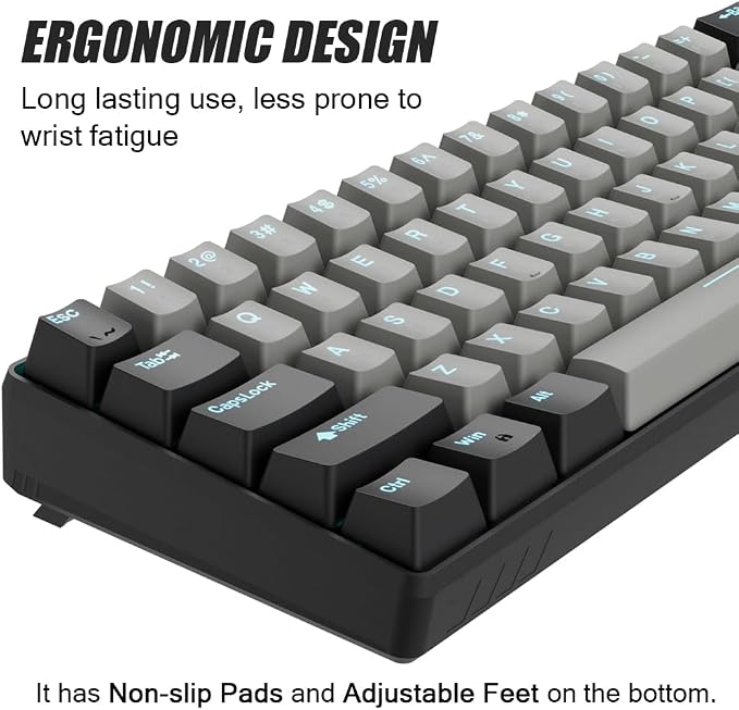 abucow 60% Mechanical Gaming Keyboard Blue Switch Wired Compact Keyboard Anti-Ghosting No-Conflict 61 Swappable keycaps Ergonomic Design for Windows/Mac (Gray-Black)