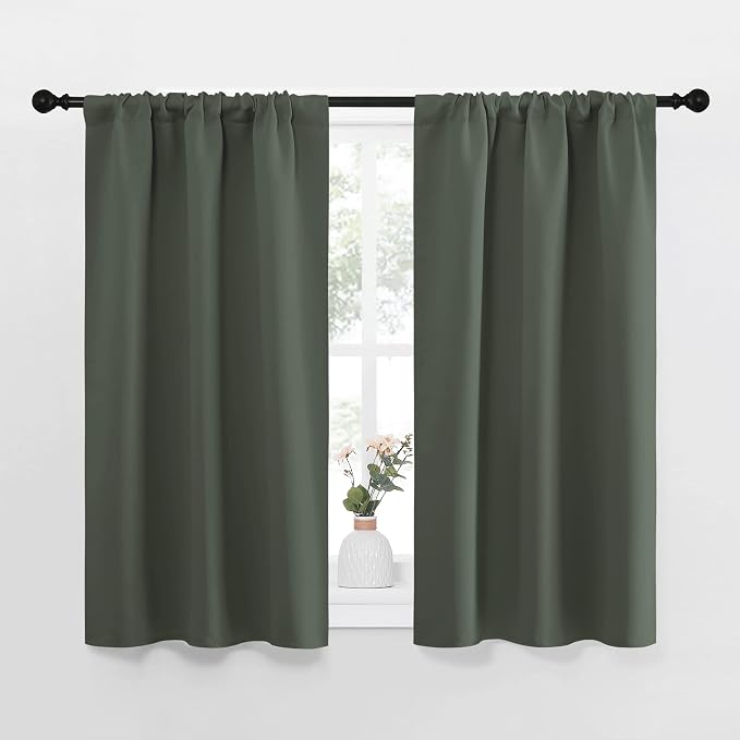 NICETOWN Bedroom Curtains Blackout Draperies - All Season Thermal Insulated Solid Rod Pocket Top Blackout Curtains/Drapes for Kid's Room (Dark Mallard, 1 Pair, 34 x 40 Inch)