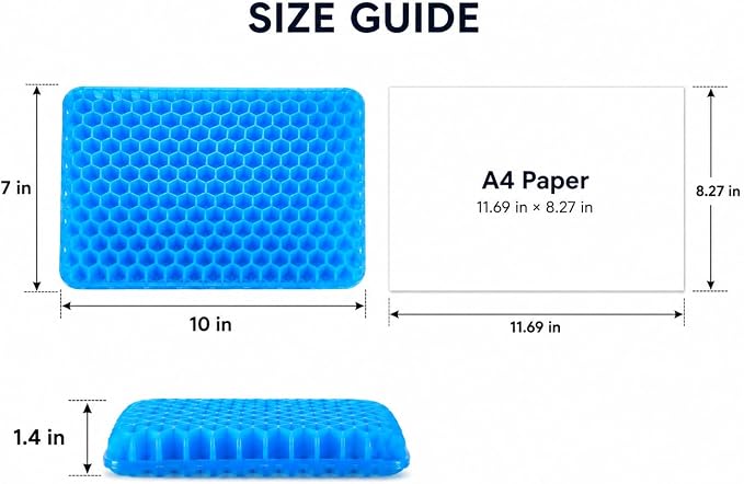 LYUANEC Gel Seat Cushion for Long Sitting - 10" x 7" x 1.4" (Mini) | Gel Cushion for Sitting, Bicycle Back Seat Pressure Relief Cushion for Kids