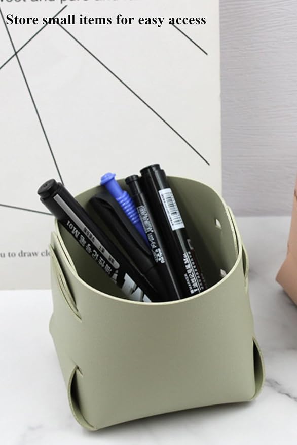 Multi-purpose Nordic Leather Desktop Storage Box - Makeup Brush Holder, Pen Organizer for Table, Innovative Design Desk Organizer for Home & Office (Grey)