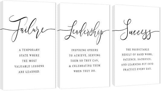 3 Piece Inspirational Canvas Wall Art, Quotes Motivational Mindset Print Pictures for Office Wall Decor, Triptych Entrepreneur Poster Framed Artwork for Women Men Home Decor Ready to Hang (36"Wx18" H)