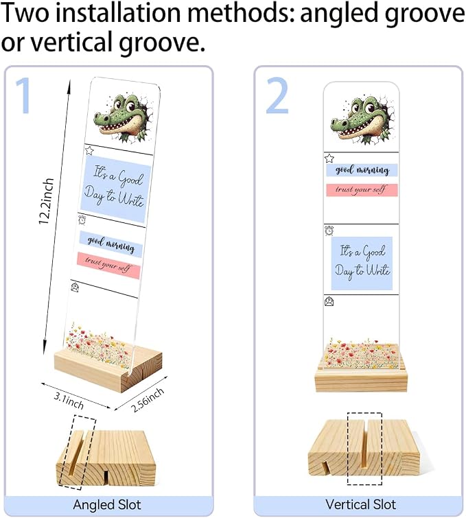Sticky Note Holder, Monitor Memo Board, Acrylic Post It Note Holder with Wooden Base, Includes 200 Notes, Desk Organizer for Office, Cute Crocodile Design