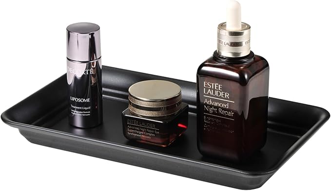 SheeChung Metal Vanity Tray, Bathroom Counter Storage Tray, Black 1 Pack | Sturdy Decorative Tray Holder, Farmhouse Vintage Decor Accessories for Perfume, Cosmetics, Jewelry, Makeup, Guest Hand Towel