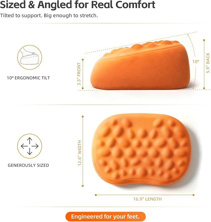Foot Rest Under Desk, Memory Foam Ergonomic Footrest, Orange | Massage Pebble Surface, Office Foot Stool for Under Desk at Work, Gaming Foot Rest, Washable Cover, Non-Slip Base