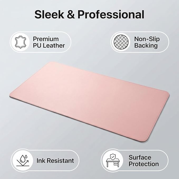 Single-Sided Desk Pad, 16"x28"Leather Desk Mat, Eco Cork Desk Pad Protector,Large Mouse Pad,Waterproof Desk Blotter for Office/Home(Pink)