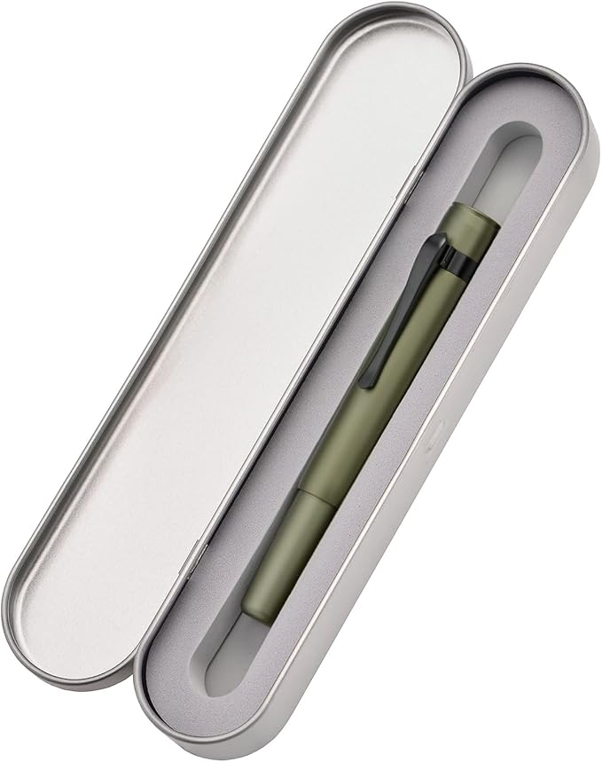 HONG DIAN M2 Black Forest Mini Fountain Pen, Fine Soft Nib & Sleek Shape Aluminium Short Pocket Travel Pen (Army Green)