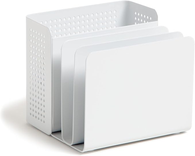 U Brands Modern Perforated Metal Sorter Cup, Desktop Organizer, White, 4.41 x 3.94 x 4.29 Inches