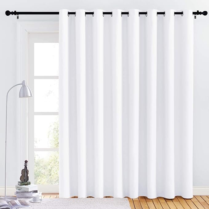NICETOWN Patio Door Curtain Panel - (120 inches Wide, Pure White, 1 Piece) Nursery & Infant Care Drape, Extra Long 84 inches Length Curtain for Dining Room