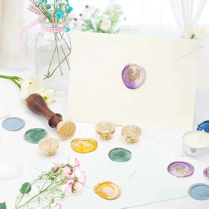 Romantic Rose Wax Seal Stamp, Elegant Garden Botanical Plant Sealing Stamper with Wooden Handle for Floral Aesthetic Wedding Invitation Card Envelope Letter Planner Journal Accessories