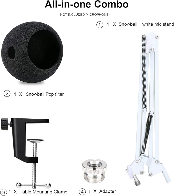 YOUSHARES Mic Stand with Pop Filter - Microphone Boom Arm Stand with Foam Cover Windscreen Compatible with white Blue Snowball iCE Mic by YOUSHARES