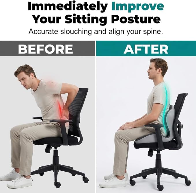 ROWPOZ Ergonomic Memory Foam Seat Cushion with Lumbar Support | Breathable Car and Office Chair Cushion with L-Shaped Cutout for Long Drives, Office and Home