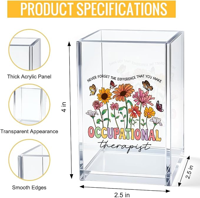 Never Forget The Difference That You Make Floral Butterfly Occupational Therapist Acrylic Cosmetic Pencil Pen Bookmark Storage Holder Cup Occupational Therapist Gifts for Women