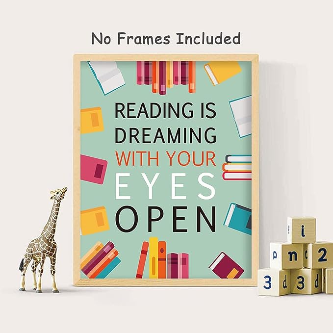 CHDITB Unframed Colorful Art Print Motivational Quote Read More Books Wall Art Painting,Set of 9 (8"x10") Canvas Watercolor Cartoon Inspirational Saying Poster for Classroom Kids Room Nursery Decor