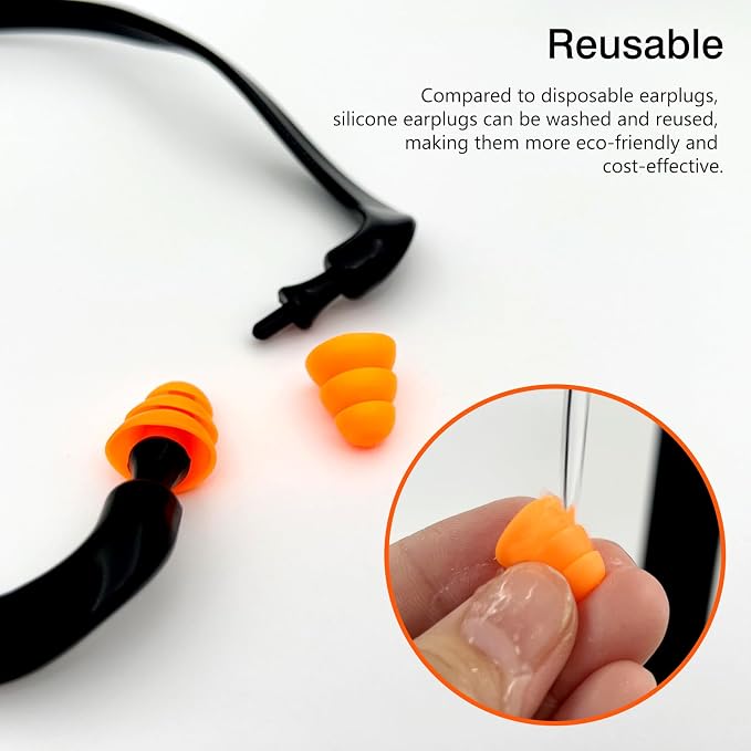 Banded Earplugs for Shooting Range (4 Pcs, Orange) – Reusable Silicone Hearing Protection with Neck Band, 22dB Noise Reduction for Work, Sleep & Concerts