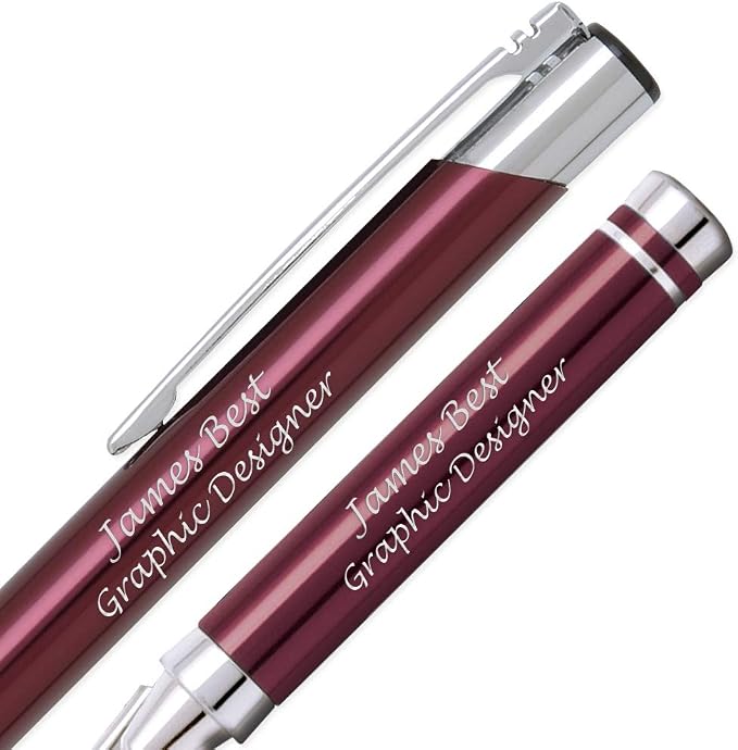 5 Custom Laser-Engraved Ballpoint Pen & Letter Slitter Gift Sets. Includes Case. Blue Product Color with Silver Accents. Black Ink