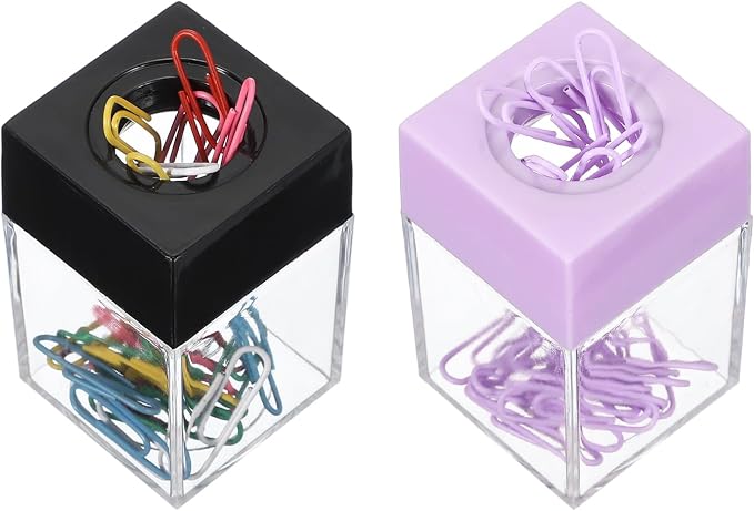 PATIKIL Magnetic Paper Clip Holder Dispenser, 2Pcs Large Capacity Paper Clip Organizers with Magnetic Top for Desk Supplies, Office, Classroom, Home, Purple/Black(36Pcs, Multicolor Clip)