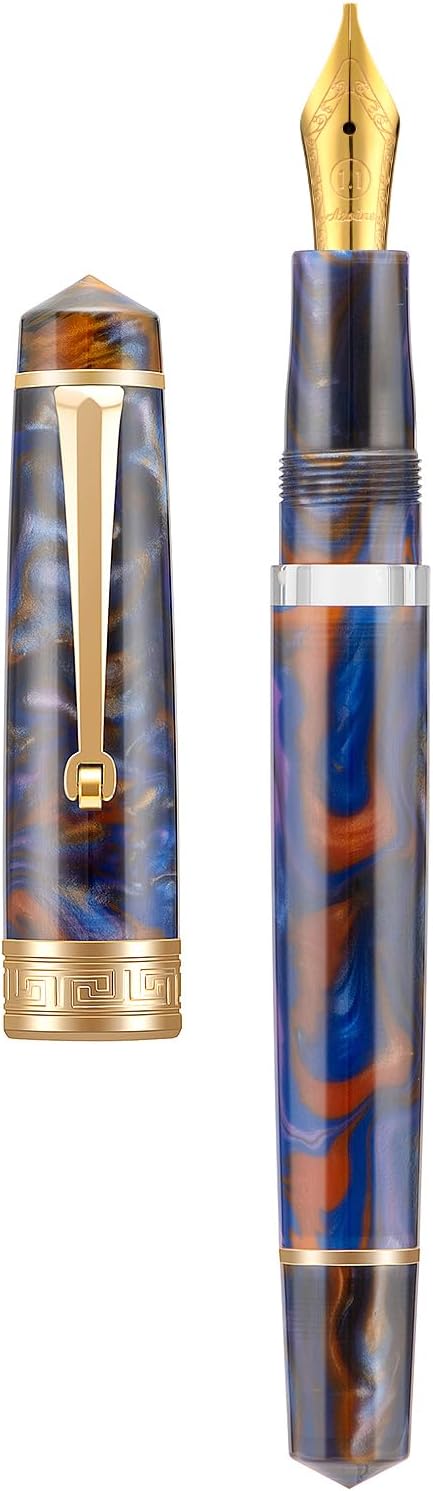 Asvine P20 Piston Fountain Pen, Stub Nib 1.1mm Calligraphy Art Drawing Purple Marble Acrylic with Case Set