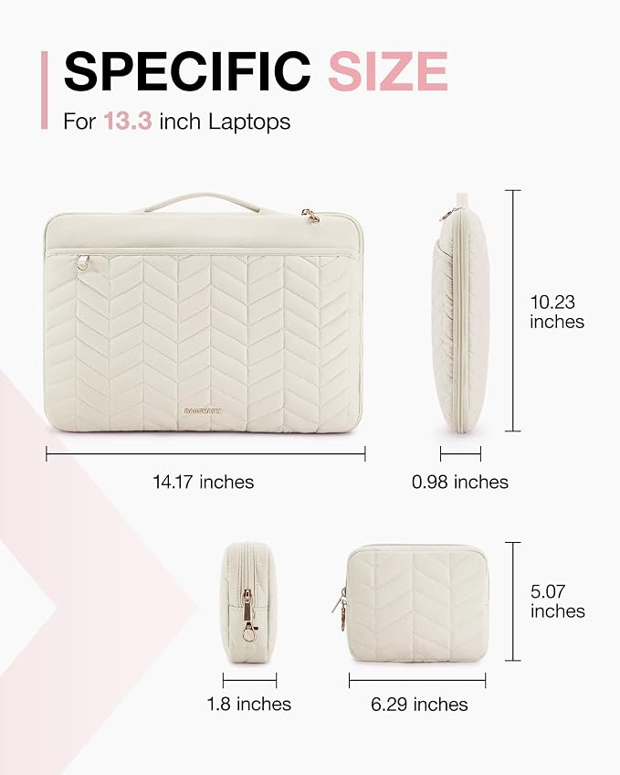BAGSMART Laptop Case with Handle, Puffy Padded Laptop Bag Sleeve for Women, Portable MacBook Air/Pro Computer Case, 13-14 inch, Beige