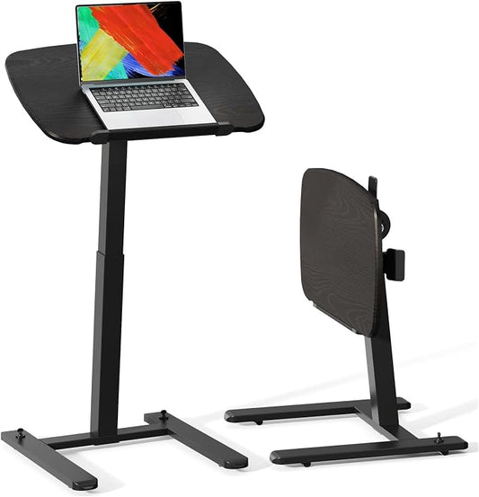 JOY worker Low Height Small Mobile Standing Desk for Couch, Height Adjustable TV Tray Table with 90° Foldable MDF Desktop, Portable Laptop Desk with Low Base & Lockable Hidden Casters, Black