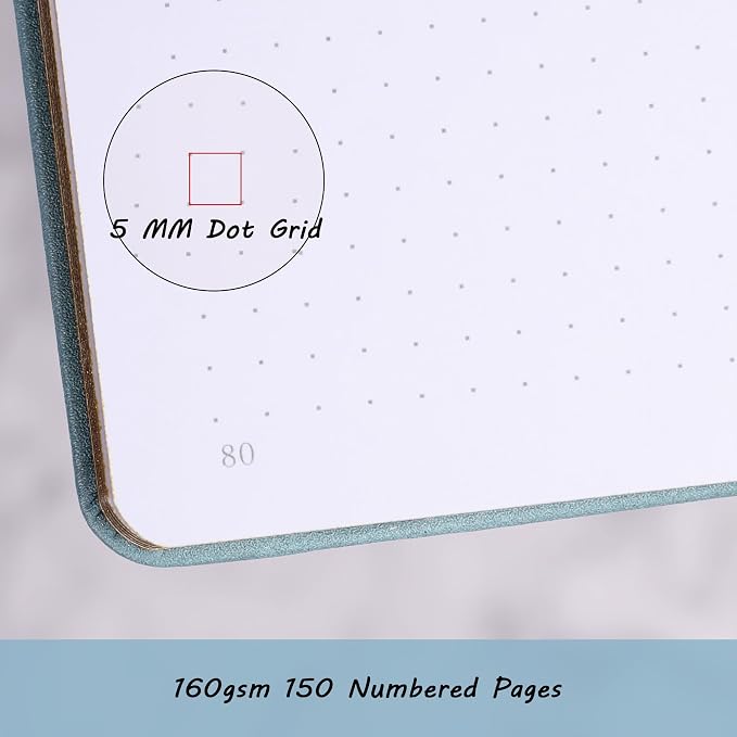 TIEFOSSI B5 Dotted Journal, Dot Grid Notebook for Women Men, Hardcover Notebooks for Planner Organization Journaling, 160 GSM Thick Paper, 150 Numbered Pages with Golden Edges