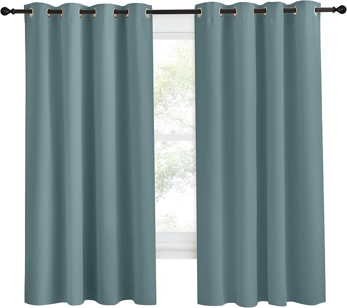 NICETOWN Blackout Greyish Blue Curtains & Drapes for Living Room, 1 Panel, W55 x L68, Thermal Insulated Solid Grommet Sound Reducing Energy Saving Window Treatments for Porch/Hall