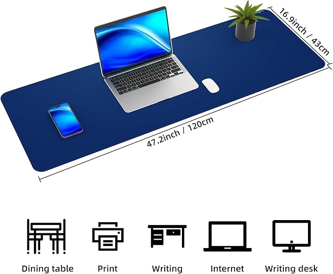 AFIING Leather Desk Pad Protector, Large Desk Mat with Natural Cork & PU Leather, Mouse Pad, Non-Slip, Waterproof Desk Writing Pad for Office and Home, Sapphire Blue