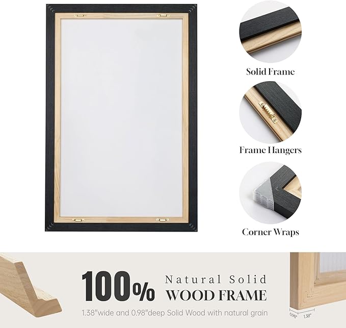 Large Framed Black and White Abstract Wall Art for Living Room, 3 Piece Big Canvas Prints Paintings Artwork for Walls, Modern Minimalist Black Gold Pictures for Hallway Office Wall Decor 24x36 Inch