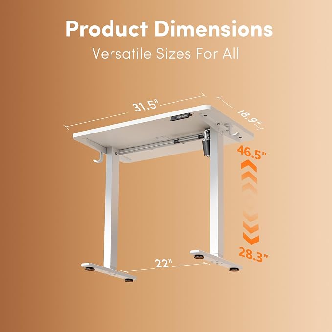FEZIBO Small Standing Desk, 32 × 19 Inches Electric Height Adjustable, Sit and Stand Up, Computer Office Desk with Splice Board, White Frame/White Top