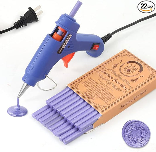 Wax Seal Kits, Wasole 20Pcs Pearl Purple Sealing Wax Sticks with 1 Pieces Glue Gun Set for Wax Seal Stamp, Great for Wedding Invitations, Birthday Cards, Envelopes, Gift Wrapping (Pearl Purple)