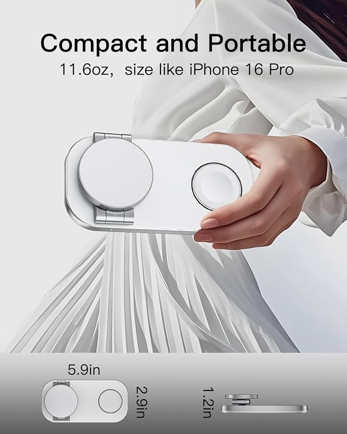 Keepro 3-in-1 Charging Station for Apple Device, Foldable Magnetic Wireless Fast Charger Stand Compatible with MagSafe for iPhone 17e/17/16/15/14/13/12/Air Series, Apple Watch & AirPods-White