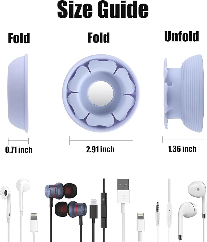 MAIRUI Wired Earbud Case Earphone Headphone Cord Organizer Earbuds Wrap Soft Silicone Magnetic Holder Storage Tangle Free Cable Winder(Light Blue Purple)