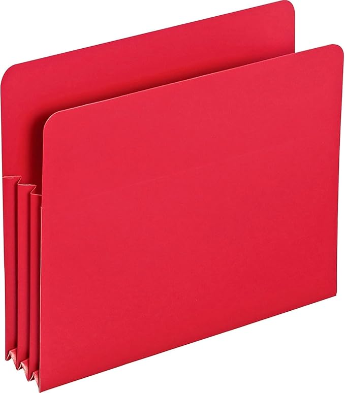 Smead Poly File Pocket, Straight-Cut Tab, 3-1/2" Expansion, Letter Size, Red, Pack of 24
