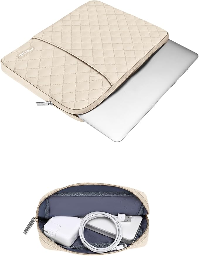 MOSISO Laptop Case 13 inch, 13 inch Laptop Sleeve Compatible with MacBook Air M4 M3 M2 M1 2025-2018/Pro M2 M1 2025-2016, Square Quilted Vertical Computer Bag with Pocket&Small Case, Sand