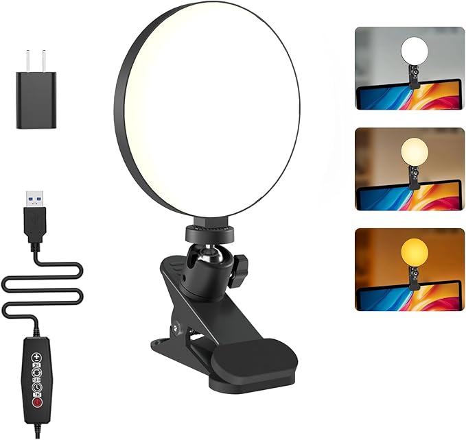 Light for Video Recording, 3 Color & 5 Brightness Video Light Clip on Desktop Monitor, Timer Setting with USB Plug Webcam Light for Meeting, Video Calls, Remote Working, Live Streaming - 4.7''