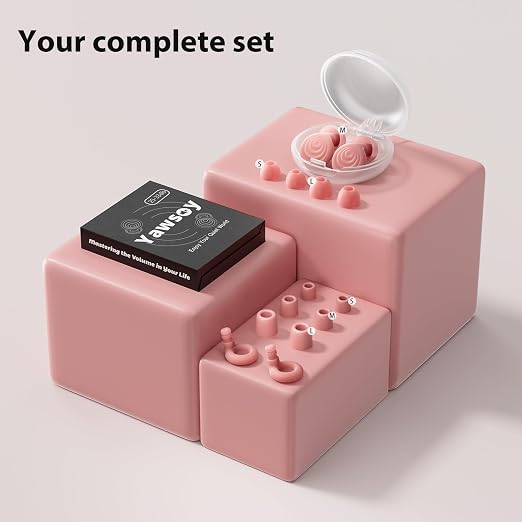 Yawsoy Ear Plugs for Sleeping Noise Cancelling, Reusable Soft Noise Reduction Earplugs for Sleep, Focus, Travel, Work, Motorcycle, Concert with 6 Silicone Ear Tips and 6 Foam Ear Tips - 25-35dB Pink