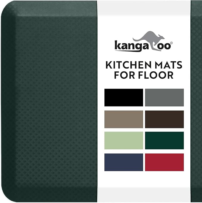 KANGAROO Anti Fatigue Mats for Kitchen Floor, 70x24, Reduce Foot, Knee Pressure, 3/4 Inch Thick Cushioned Ergonomic Mat, Waterproof Comfort Rug for Under Sinks, Standing Desk, Stores, Hunter Green