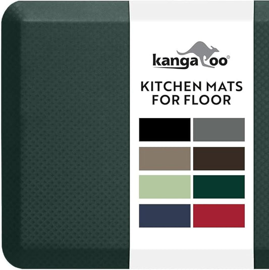 KANGAROO Anti Fatigue Mats for Kitchen Floor, Reduce Foot, Knee Pressure, 3/4 Inch Thick Cushioned Ergonomic Mat, Waterproof Comfort Rug for Under Sinks, Standing Desk, Stores, 20x32, Hunter Green