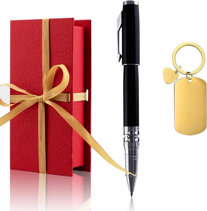 Yastar Custom Gift Pen Set with with a Custom Keychain, 2 extra Black Refills Engrave with your Name Phone Number any Message on Pen - Souvenir Gift for Colleague Friends Business Employees