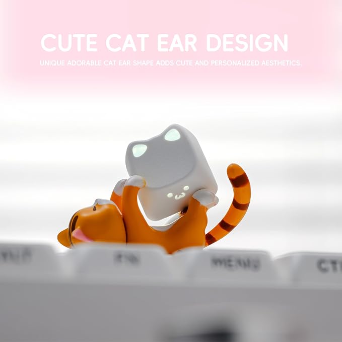 OHY XVX Lumicat Mao Profile Side-Printed Shine-Through PBT Keycaps, 113 Keys Double-Shot Dye-Sublimation Creamy White Keycap Set, Compatible with MX Switches Mechanical Keyboard