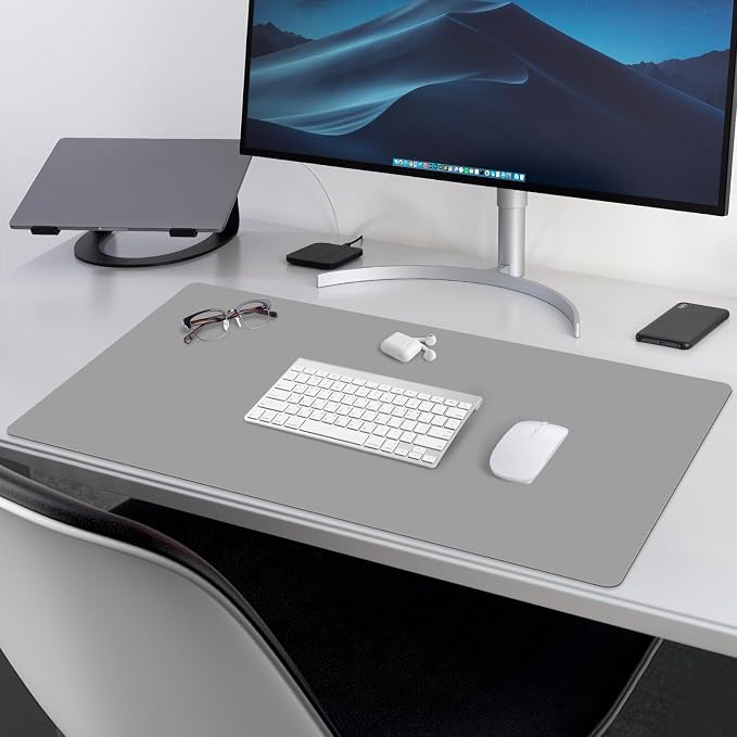 Large Office Leather Desk Mat, Large Mouse and Keyboard Pad, Laptop Pad, Desktop Protector(Gray, 31.5 in. x 15.7 in.)