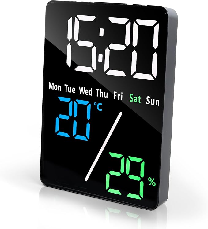 Lafocuse 5.7" LED Digital Alarm Clock Bedside, Table Clocks with Dual Alarm, Date, Day, Temperature, DST, USB Charging, Snooze for Heavy Sleepers Elderly Bedroom Living Room Office