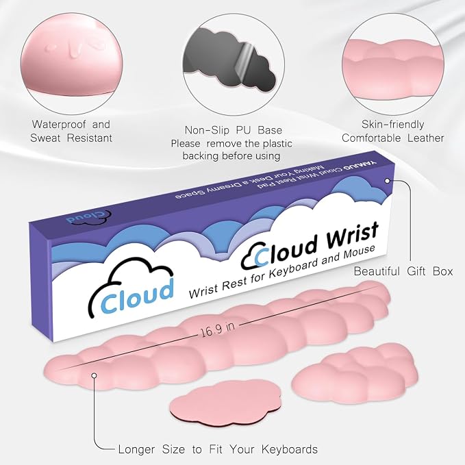 Cloud Wrist Rest Keyboard Palm Rest with Non-Slip Base for Computer Gaming Wrist Rest, YAMJUG Cloud Arm Rest Keyboard Wrist Pad Pink