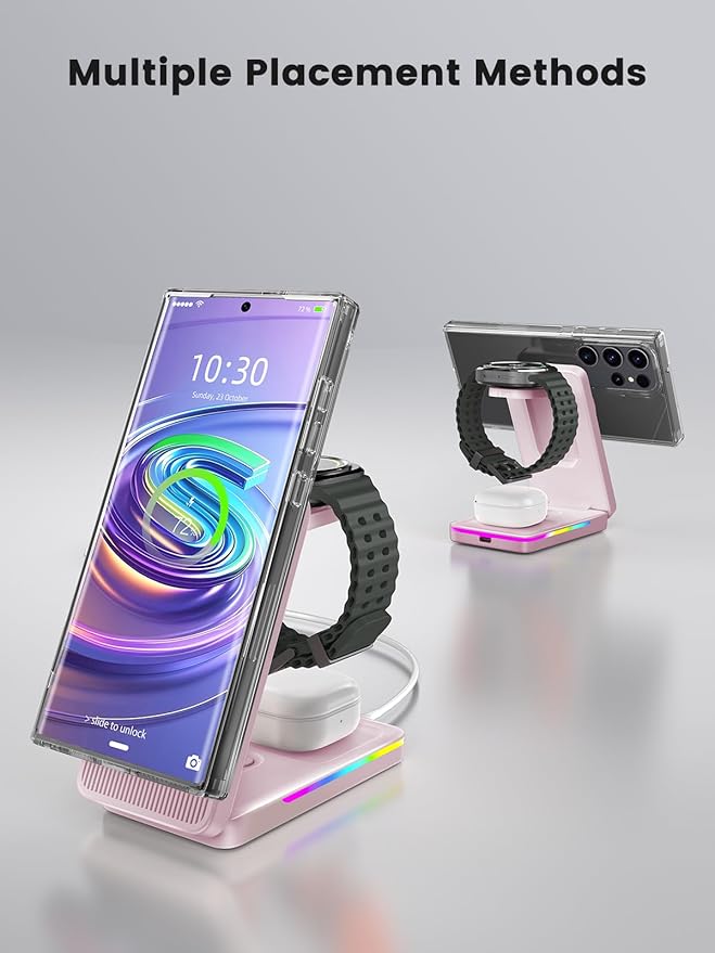 Wireless Charger for Samsung, 3 in 1 Charging Station for Samsung - Magnetic Android Charging Station for Galaxy S26 Ultra, Z Fold/Flip & Buds4 Pro - Nightstand Organizer & Bedside Charger for Travel