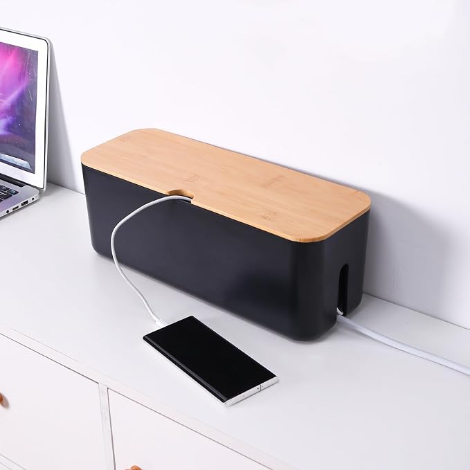 Changsuo Cable Management Box Set Cable Organizer Boxes for Extension Cord Power Stripe Surge Protector Wire Management Organizer Cover Hider for Desk Home Office Kitchen (Small & Large Black)